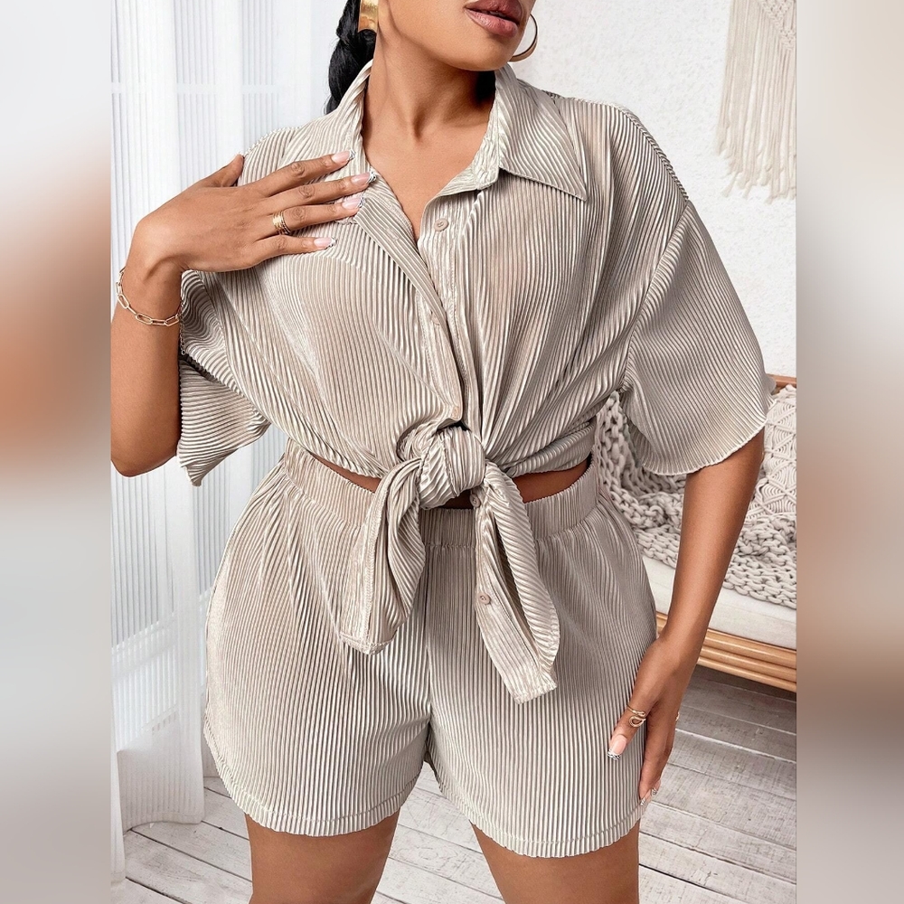 Ribbed dropped shoulder short set